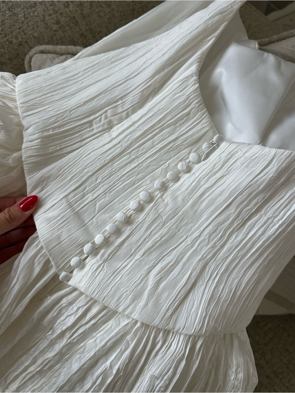 Jenny Yoo Aria Crinkled Habotai Corset Basque-Waist A-Line Wedding Gown - Picture 5 of 8